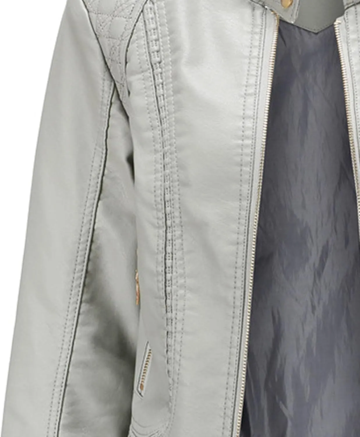 JEsilunmaMY Women's Solid Color Motorcycle Leather Jacket Stand Collar Zip Up Moto Biker Outwear Casual Loose Bomber Coats