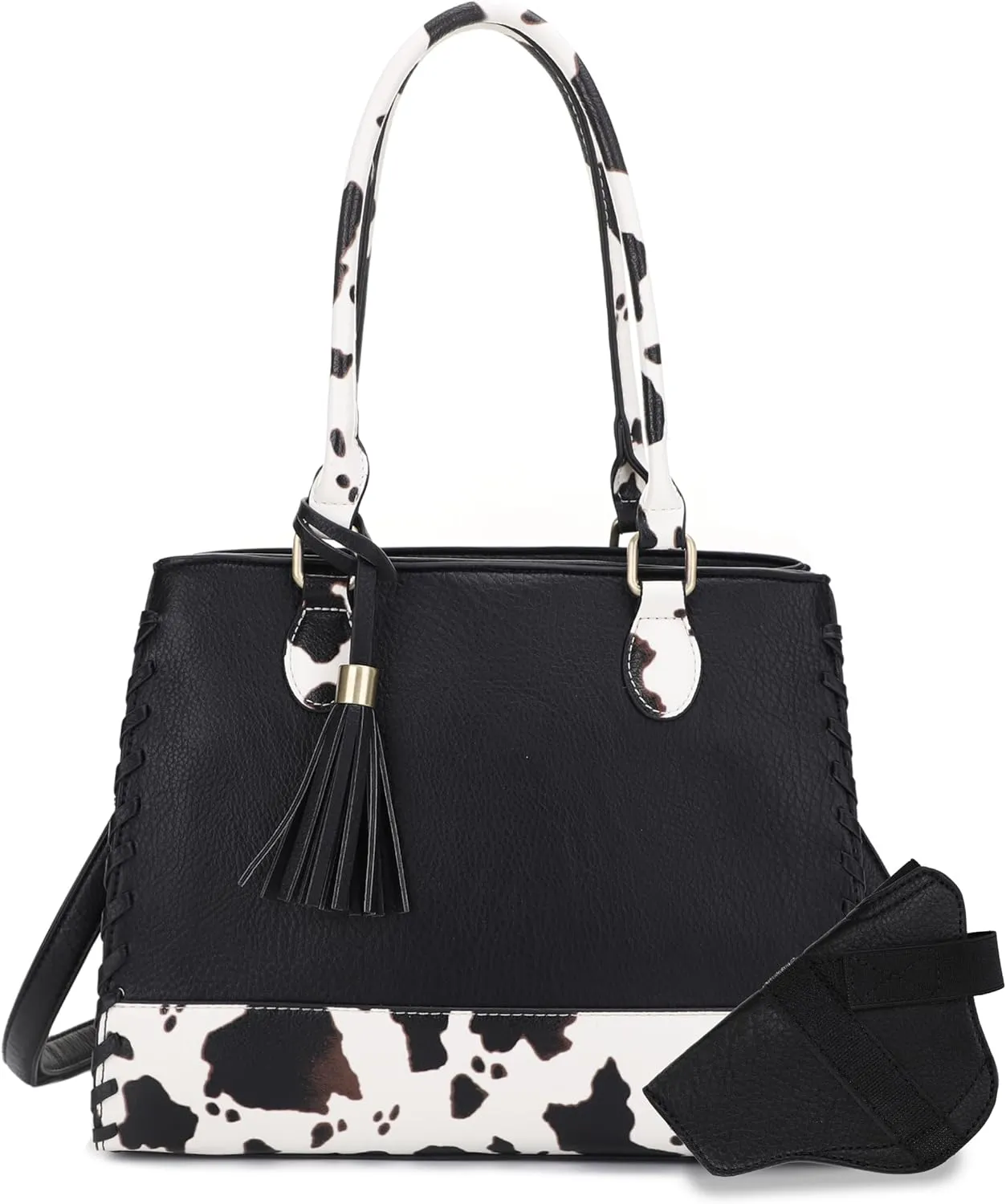 JESSIE & JAMES Montana Whipstitching Cow Print Top Handle Satchel Purse with Adjustable Shoulder Strap