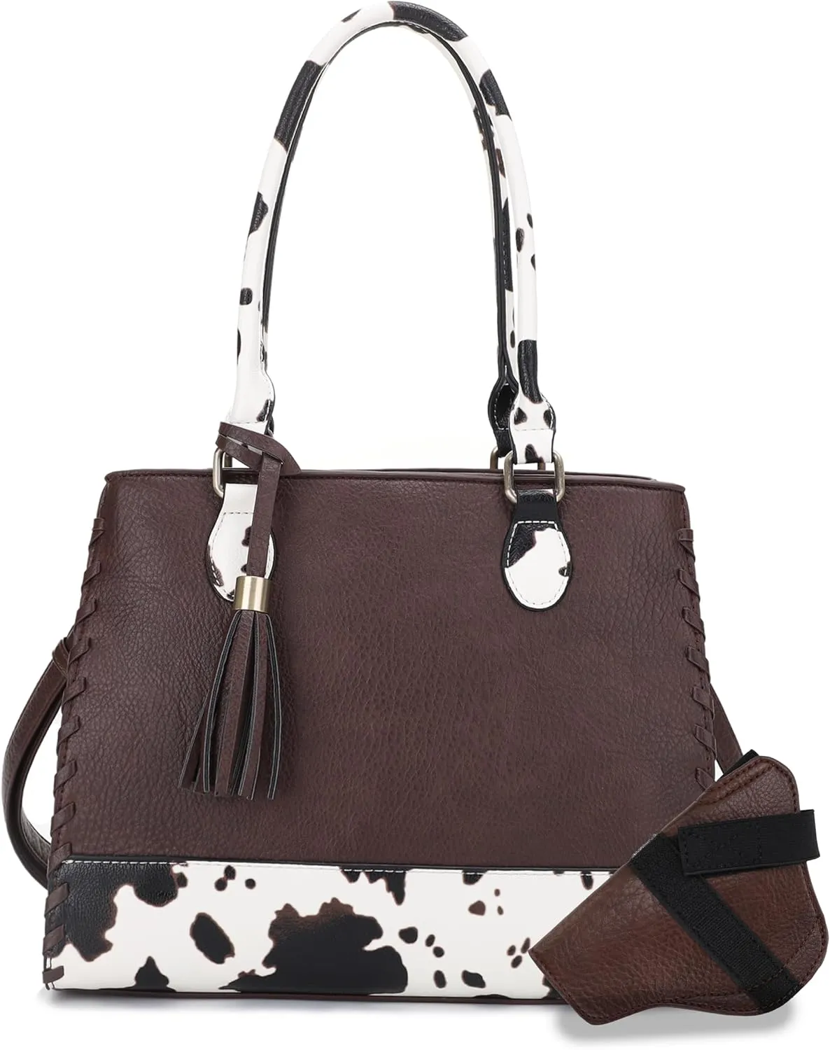 JESSIE & JAMES Montana Whipstitching Cow Print Top Handle Satchel Purse with Adjustable Shoulder Strap