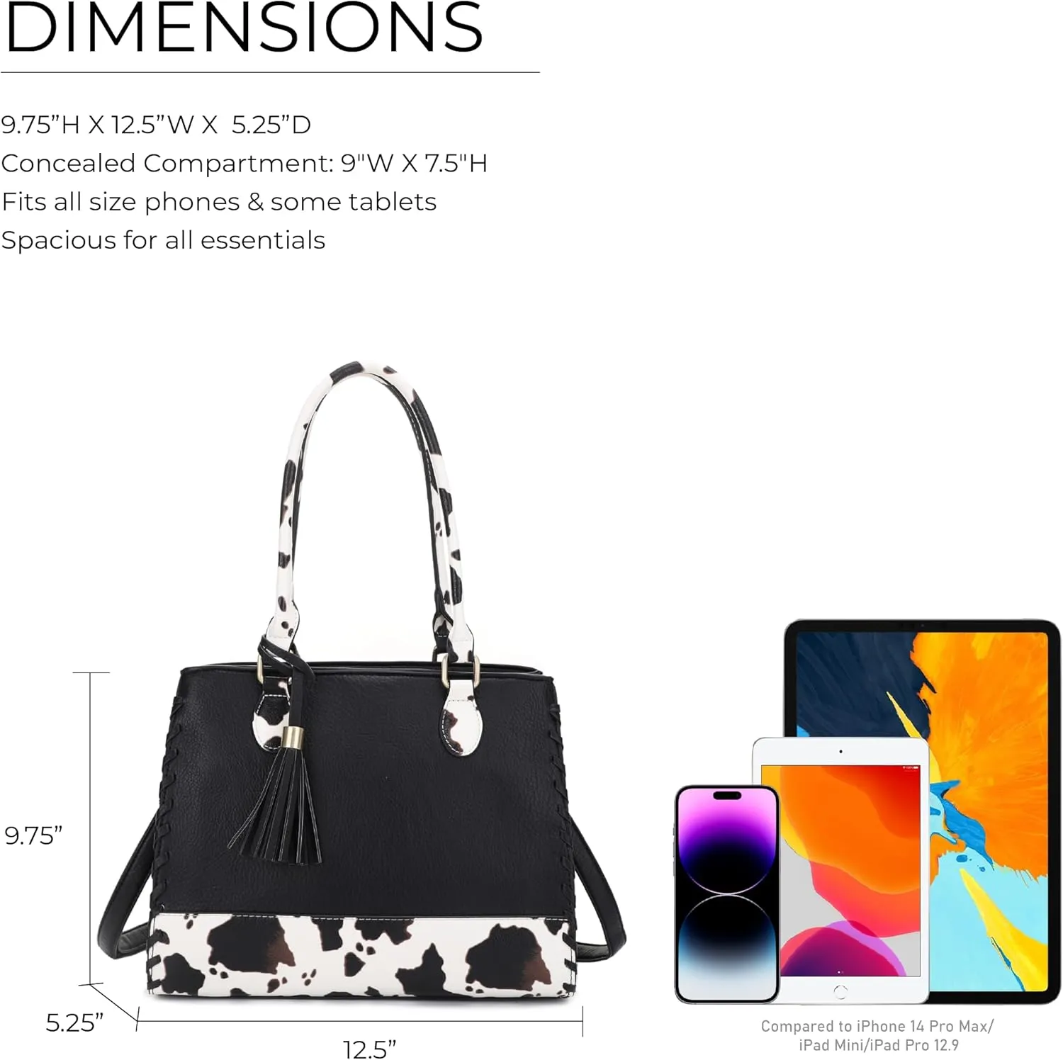 JESSIE & JAMES Montana Whipstitching Cow Print Top Handle Satchel Purse with Adjustable Shoulder Strap