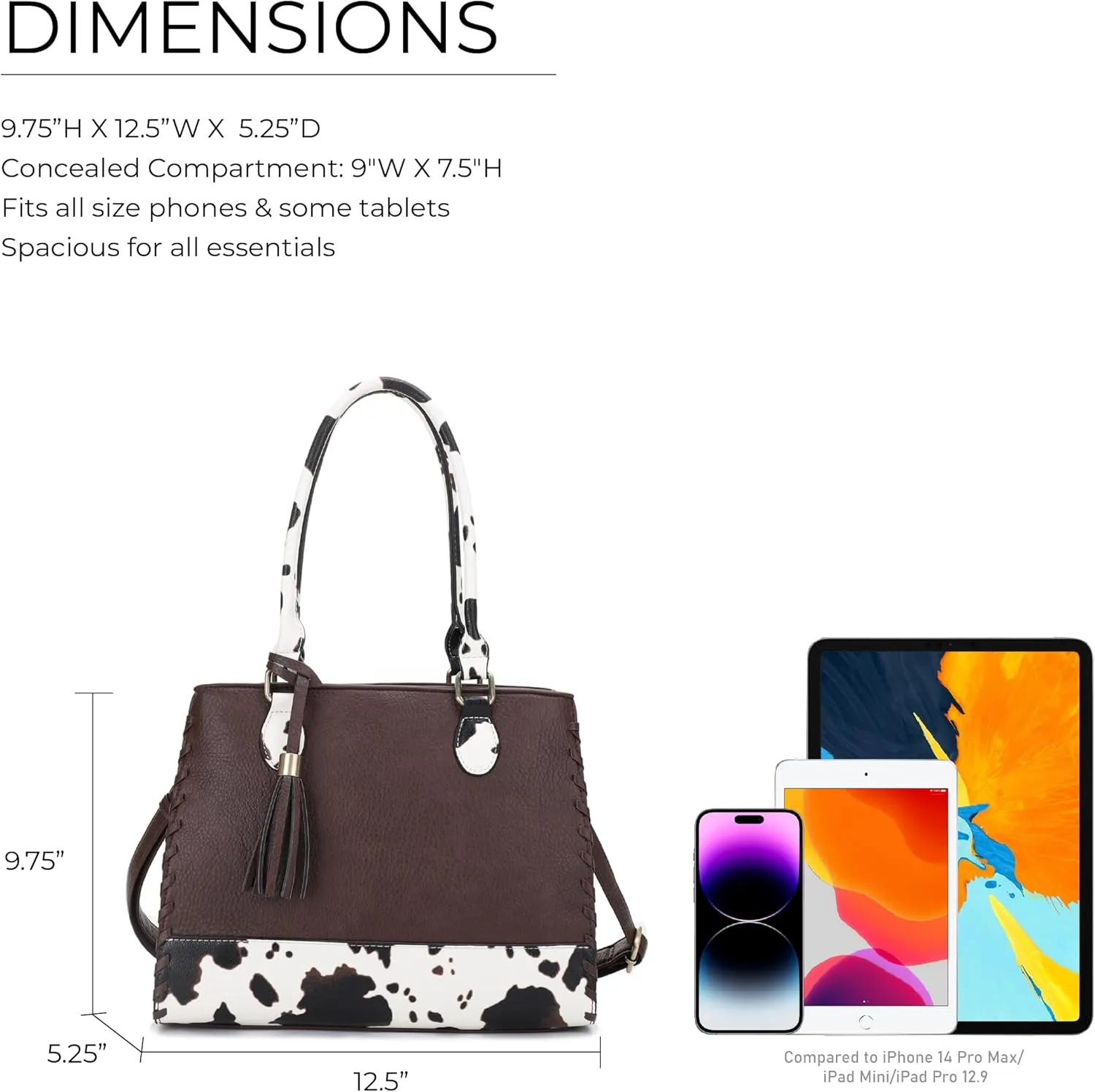 JESSIE & JAMES Montana Whipstitching Cow Print Top Handle Satchel Purse with Adjustable Shoulder Strap