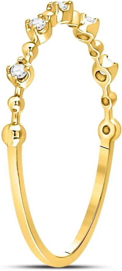 Jewels By Lux 10kt Yellow Gold Womens Round Diamond Bead Dot Stackable Ring 1/20 Cttw, Women's Size: 5-9