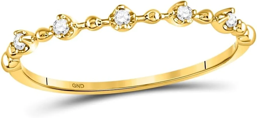 Jewels By Lux 10kt Yellow Gold Womens Round Diamond Bead Dot Stackable Ring 1/20 Cttw, Women's Size: 5-9