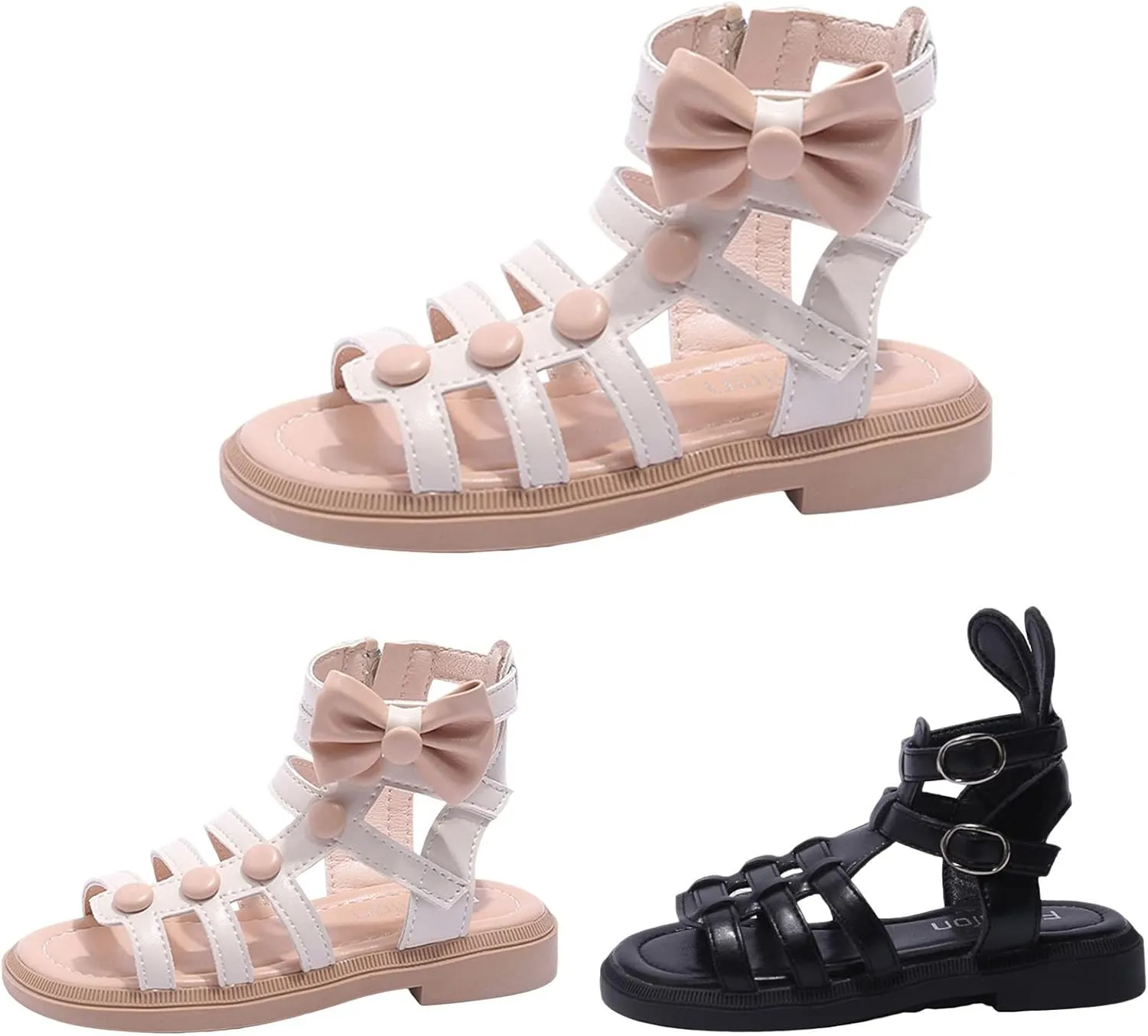 Kids Rubber Flat Gl??diator Sandals Baby Boys Girls Slip On Soft Open Toe Summer Shoes Bunny Bear Bottom Comfy Loafers