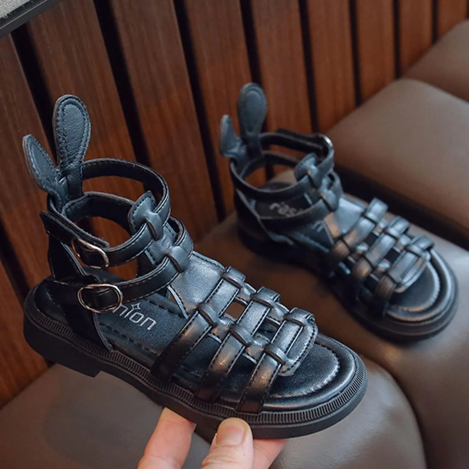 Kids Rubber Flat Gl??diator Sandals Baby Boys Girls Slip On Soft Open Toe Summer Shoes Bunny Bear Bottom Comfy Loafers