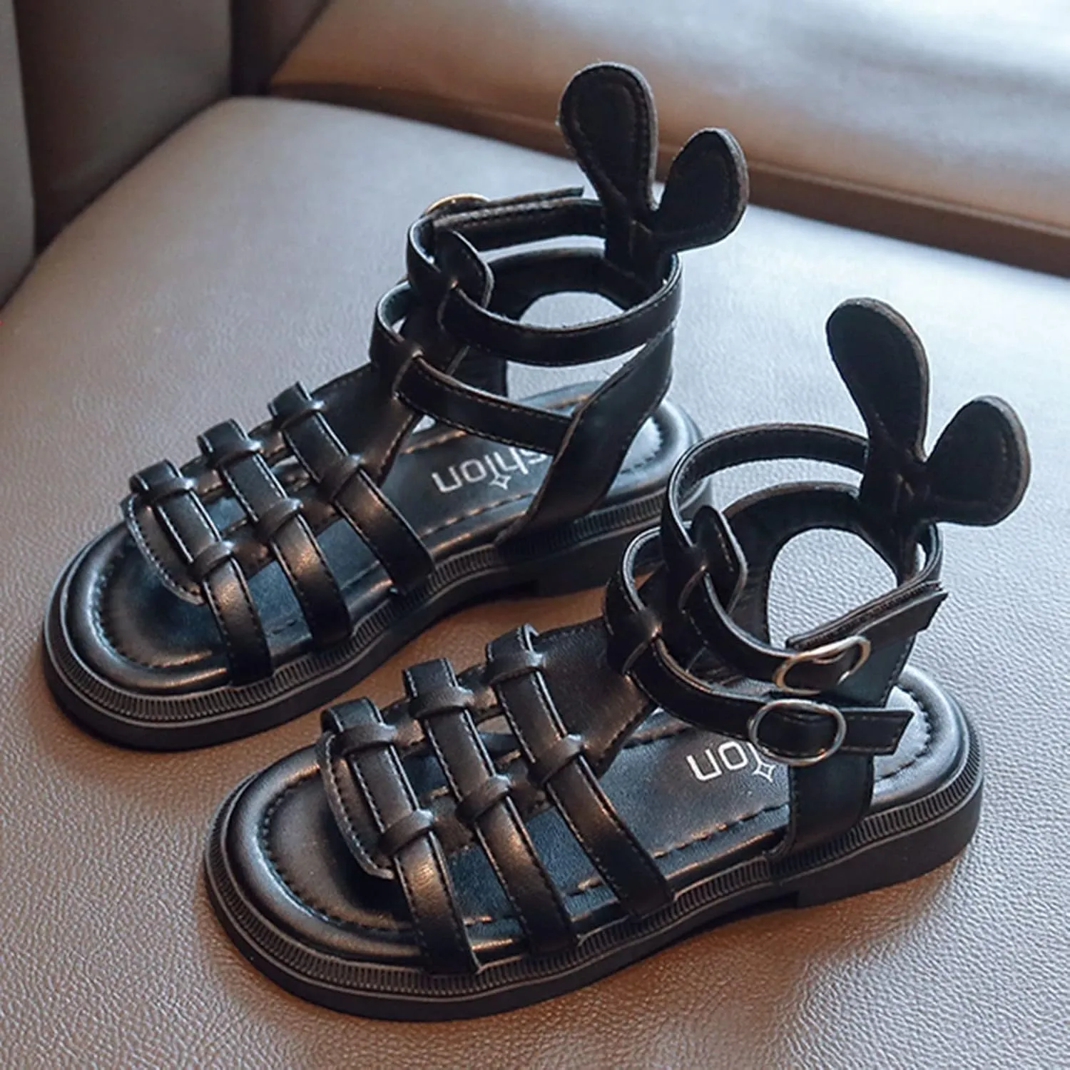 Kids Rubber Flat Gl??diator Sandals Baby Boys Girls Slip On Soft Open Toe Summer Shoes Bunny Bear Bottom Comfy Loafers