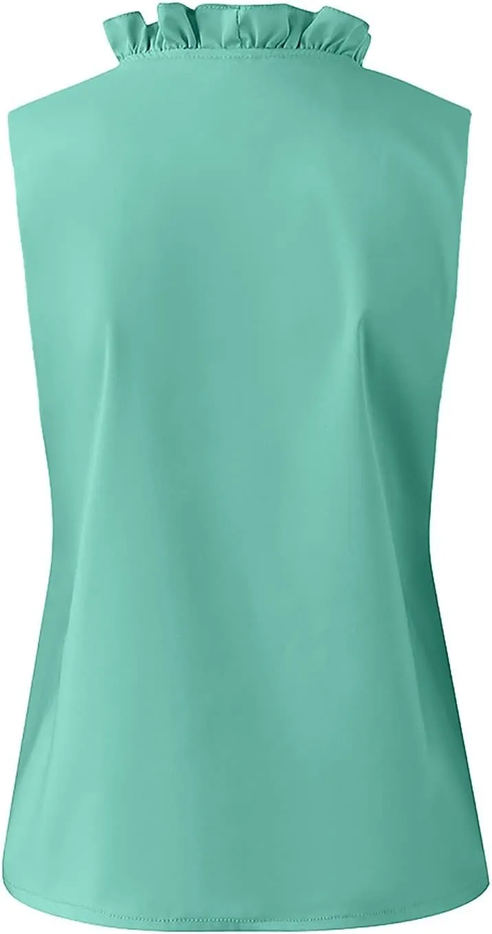 KIKX0DE Womens Sleeveless Ruffle Peplum Front Tank Tops Casual Summer V Neck Shirts