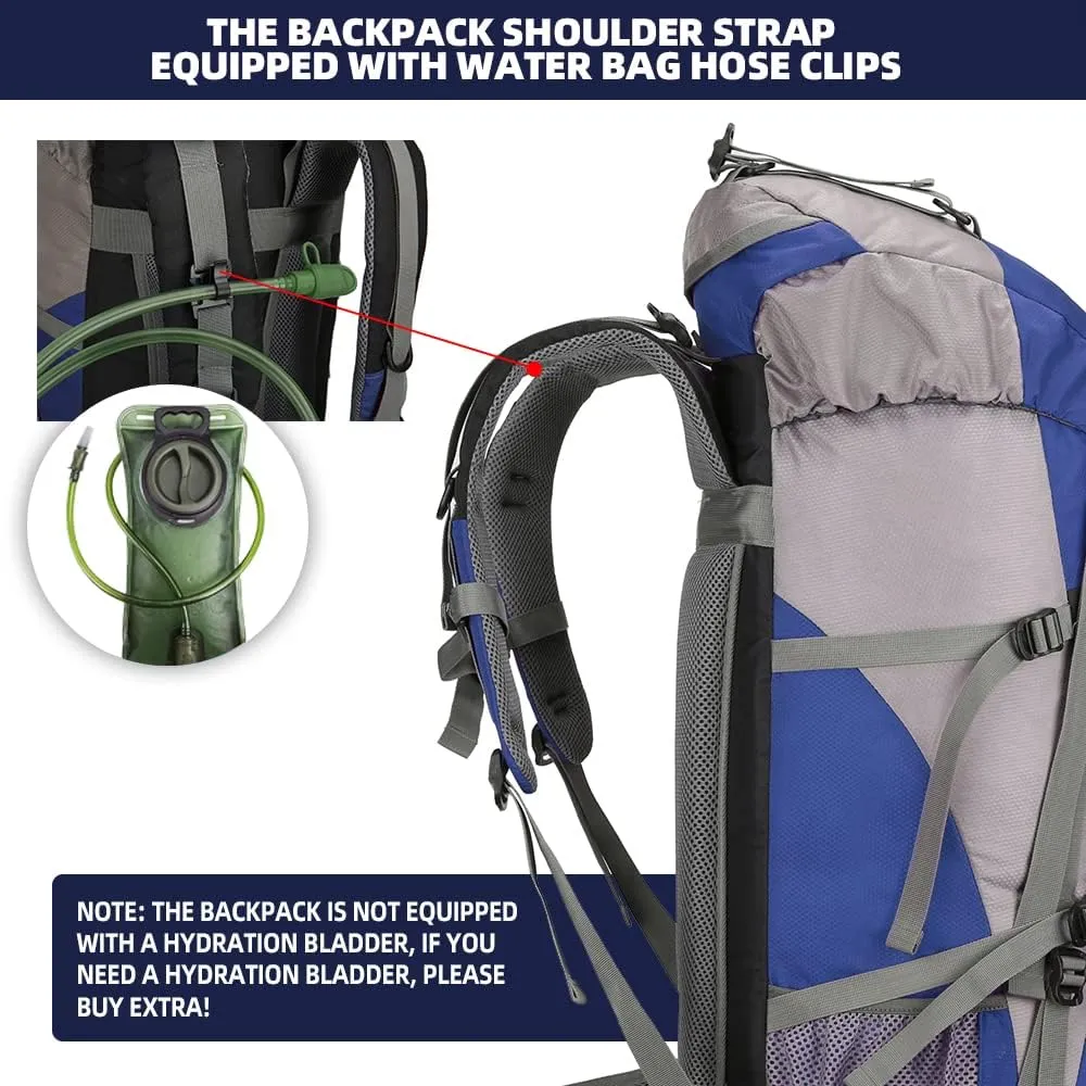 King'sGuard 70L Hiking Backpack with Rain Cover Lightweight Travel Backpack Waterproof Camping Backpack