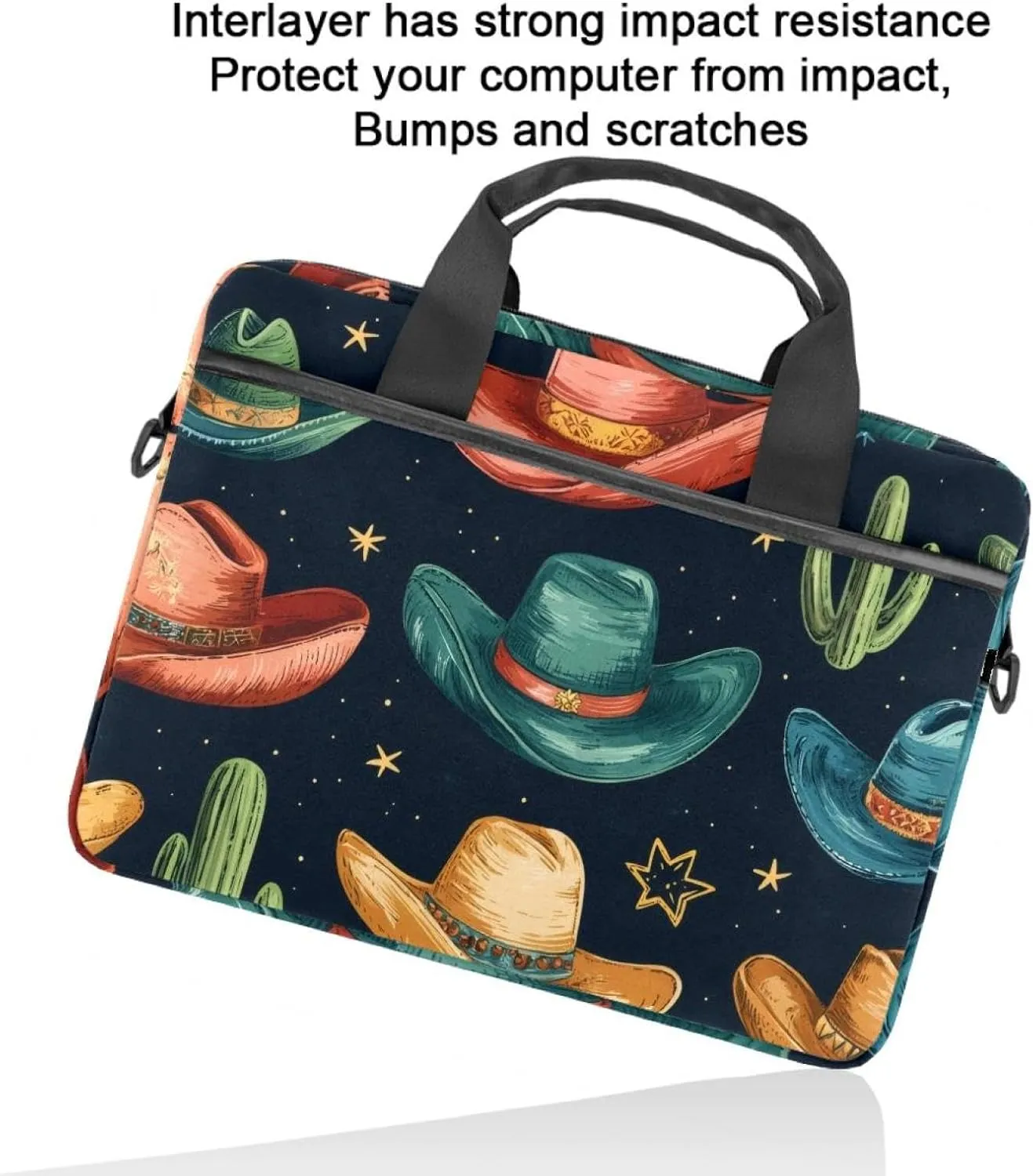 Laptop Shoulder Bag Western Cowboy Hats Pattern Padded Computer Briefcase for Adults, 13.4-14.5 Inch