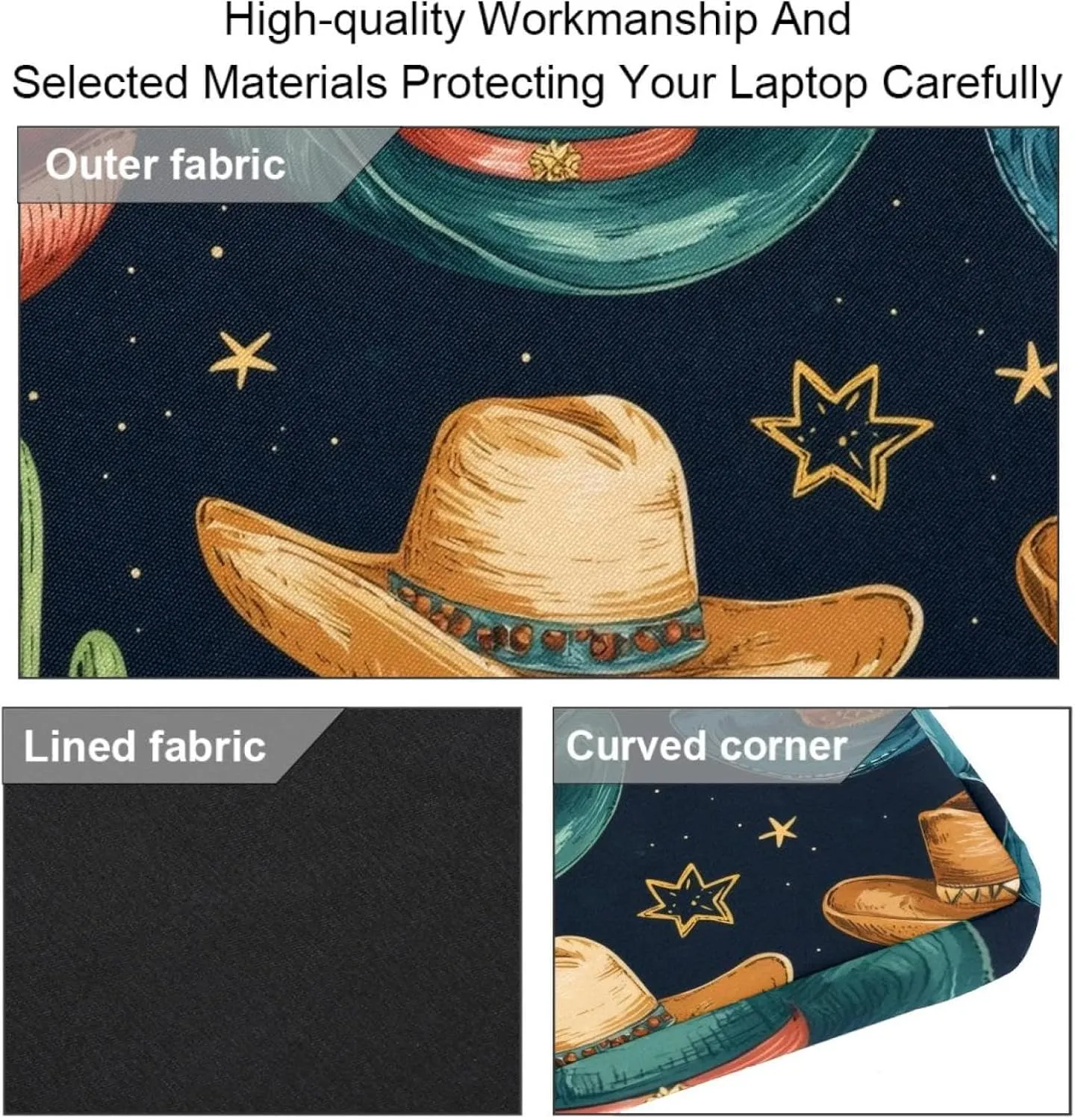 Laptop Shoulder Bag Western Cowboy Hats Pattern Padded Computer Briefcase for Adults, 13.4-14.5 Inch