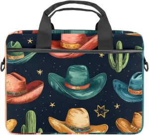 Laptop Shoulder Bag Western Cowboy Hats Pattern Padded Computer Briefcase for Adults, 13.4-14.5 Inch