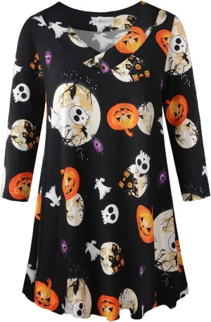 LARACE Plus Size Tunic Women's 3/4 Sleeve Tops And Blouses V Neck Shirts Loose Basic Tee