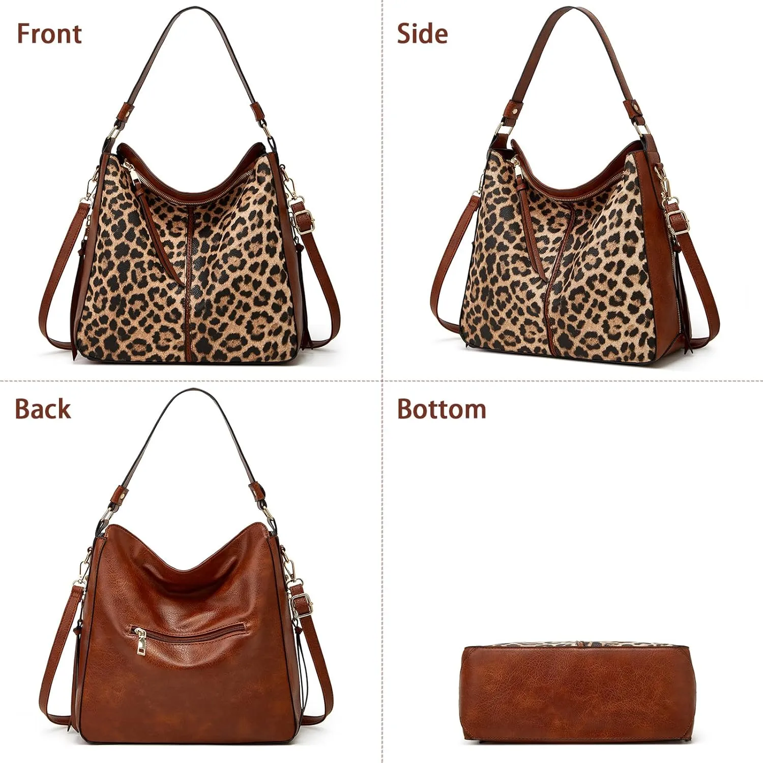 Large Trendy Designer Hobo Tote Bag for Women, Soft Leather Crossbody Shoulder Handbag, Purse and Wallet Set Black Brown