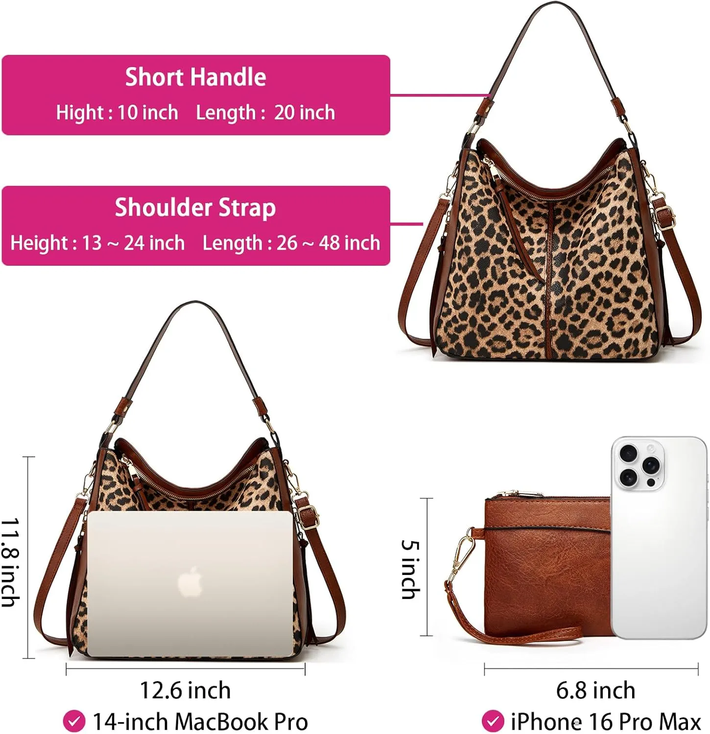 Large Trendy Designer Hobo Tote Bag for Women, Soft Leather Crossbody Shoulder Handbag, Purse and Wallet Set Black Brown