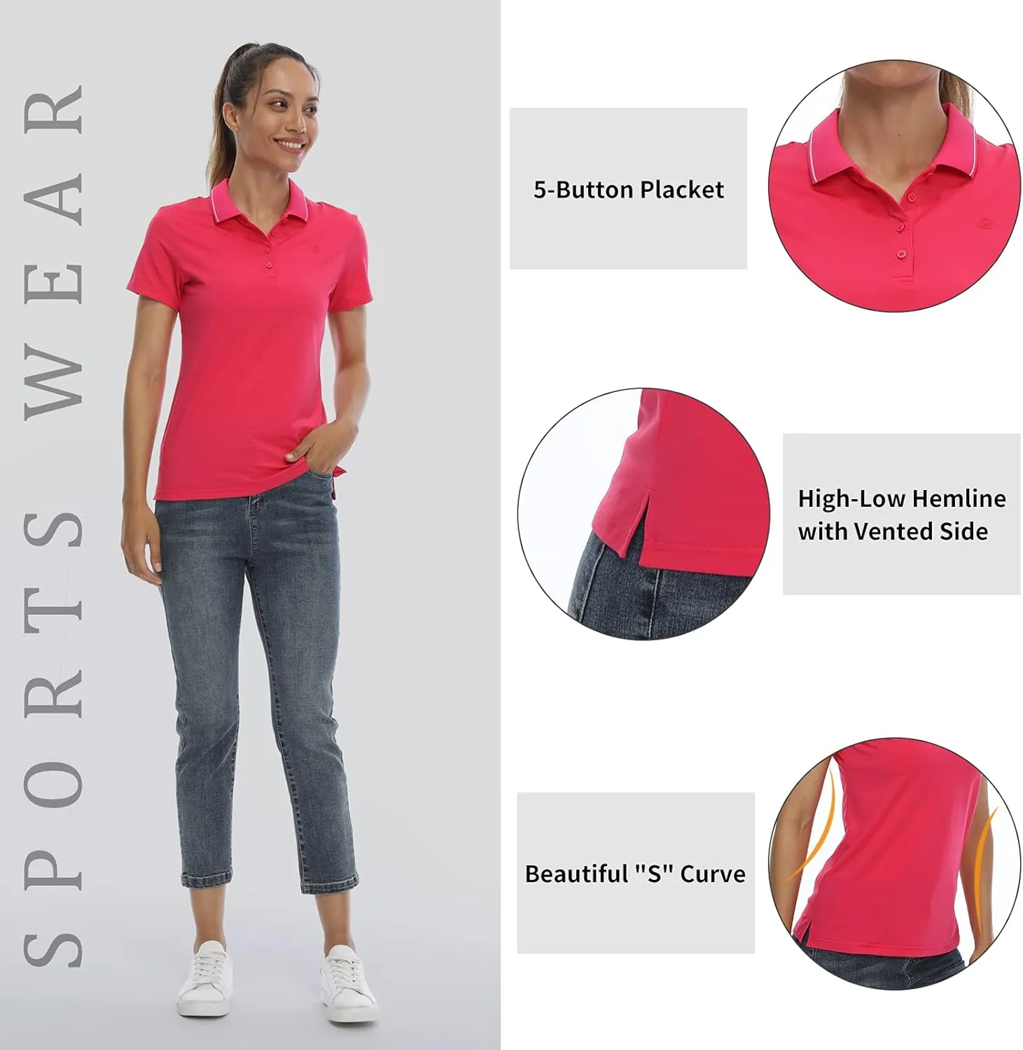LastFor1 Women's Golf Polo Shirts Short Sleeve Sports Shirts Quick Dry 3-Button Casual Athletic T-Shirt