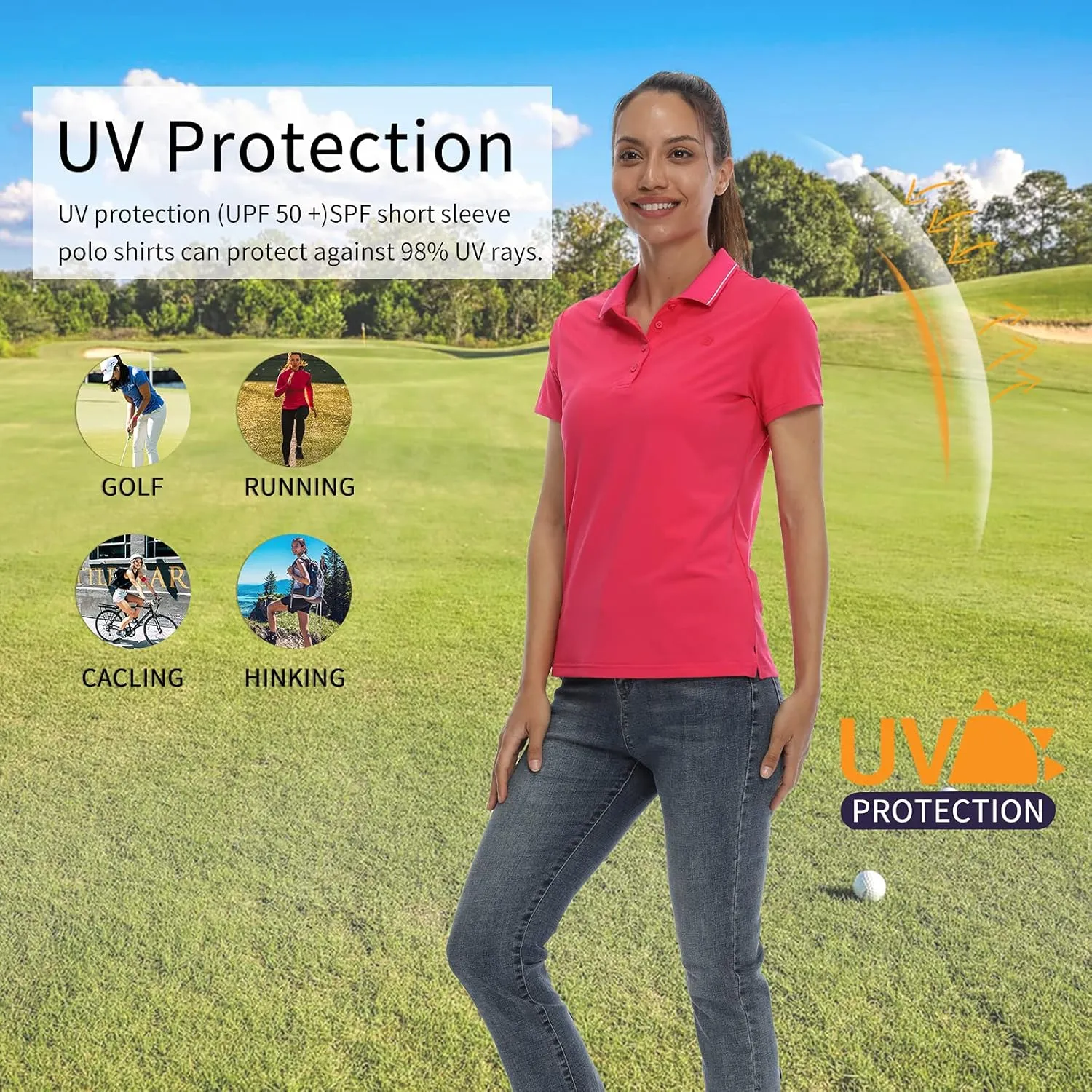 LastFor1 Women's Golf Polo Shirts Short Sleeve Sports Shirts Quick Dry 3-Button Casual Athletic T-Shirt
