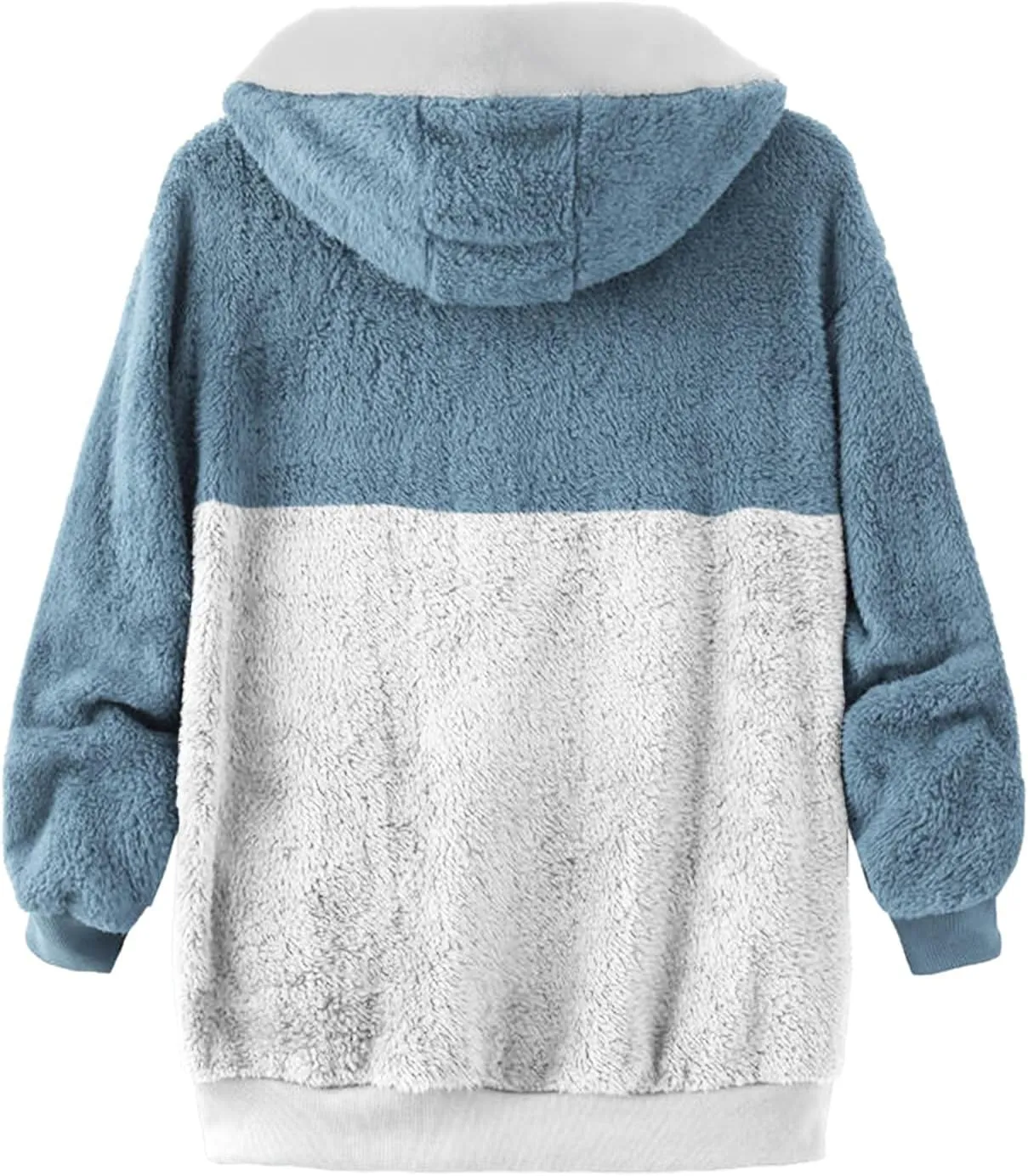 LCMTWX Womens Winter Fuzzy Fleece Jacket Color Artificial Wool Zipper Drawstring Long-Sleeved Hoodie Sweater Coat Hooded