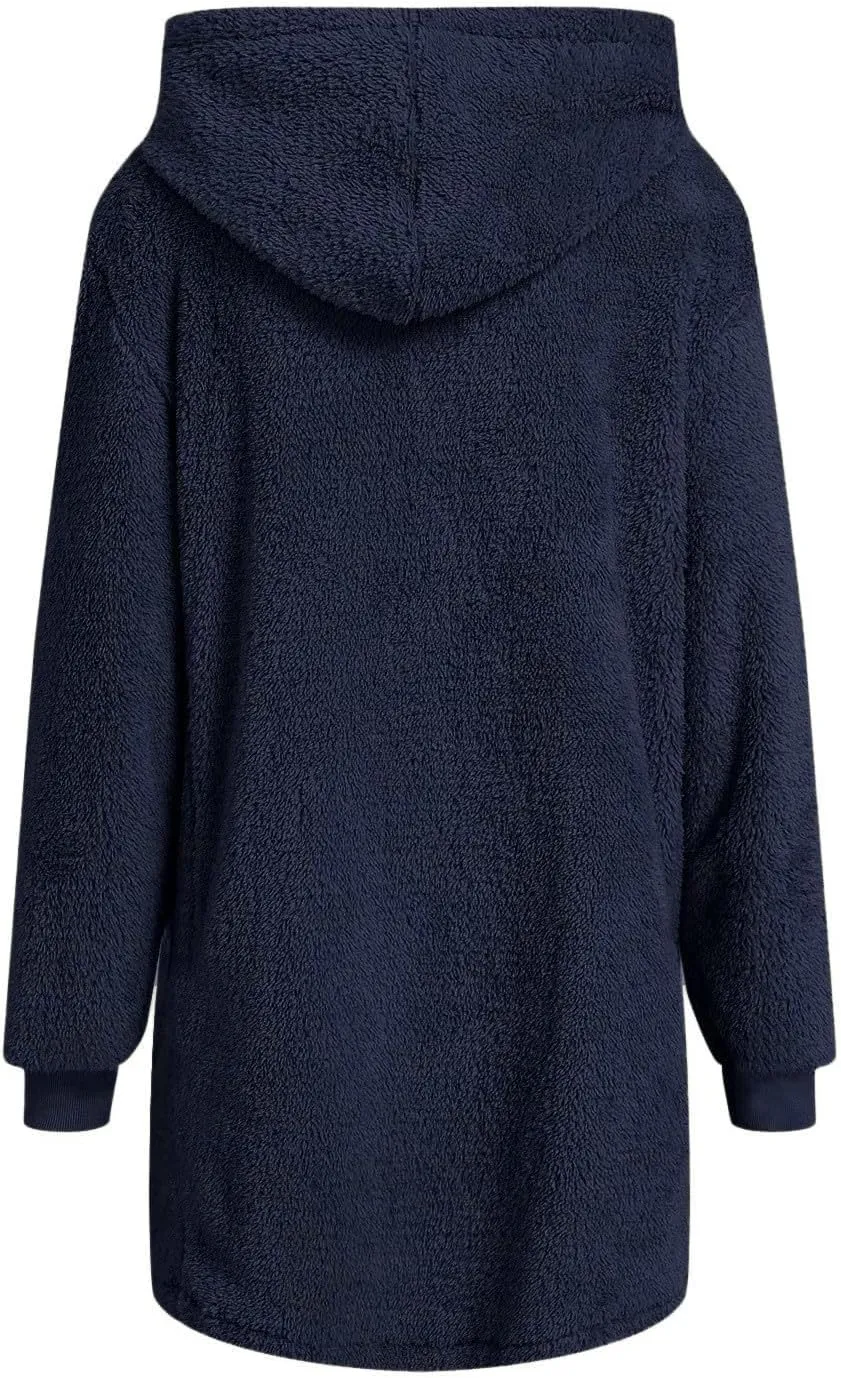 LCMTWX Womens Winter Fuzzy Fleece Jacket Outdoor Slim Outwear Office Casual Plush Cardigan Trendy Overcoat Hooded Coats
