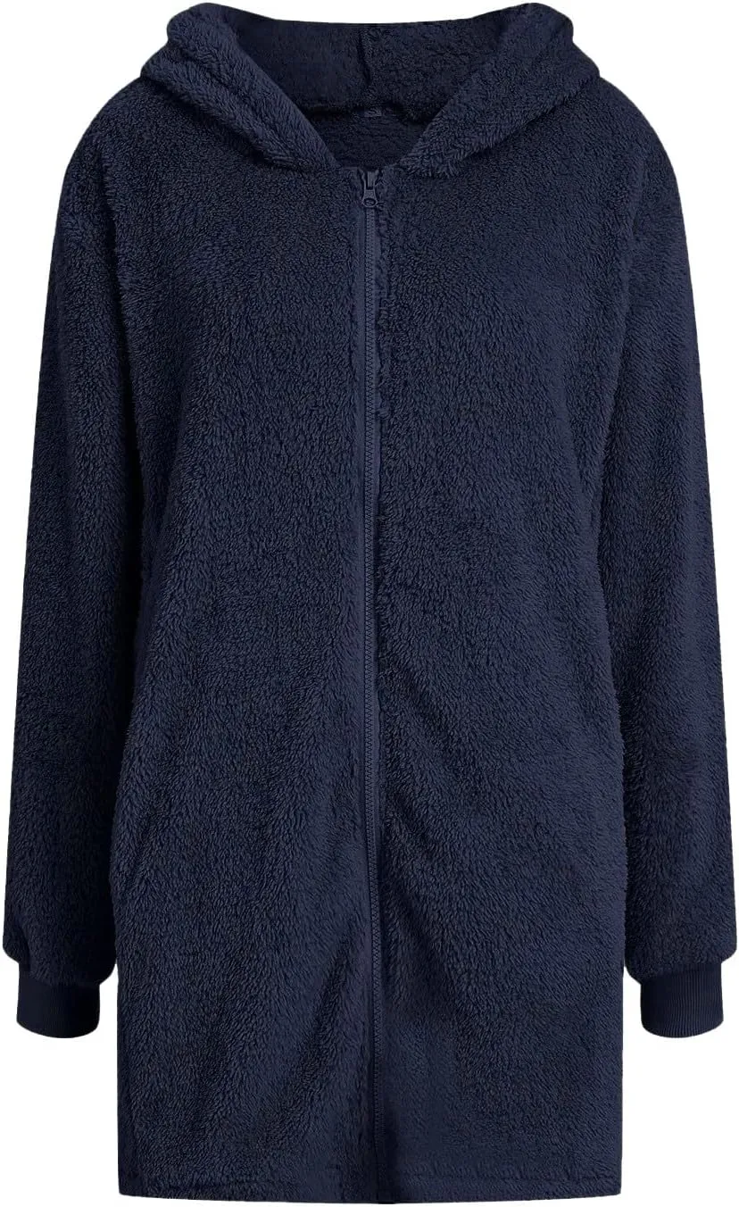 LCMTWX Womens Winter Fuzzy Fleece Jacket Outdoor Slim Outwear Office Casual Plush Cardigan Trendy Overcoat Hooded Coats
