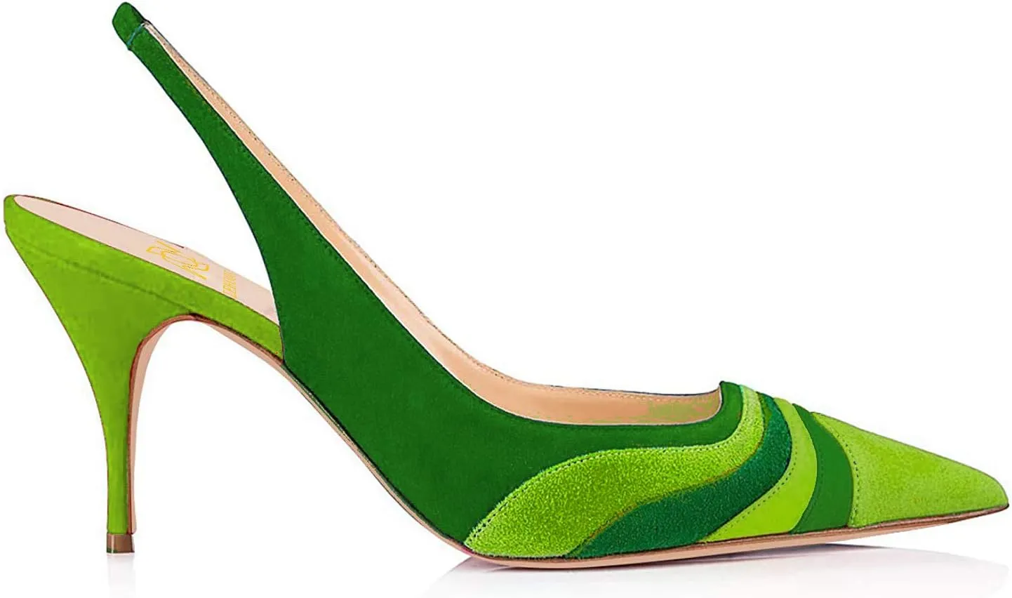 LEHOOR Women Rainbow Slingback Pumps Kitten Heels Pointed Toe Suede, Multicolor High Heel Pumps Stiletto Elastic Strap Closed Toe for Ladies Dress Party 5-13 M US