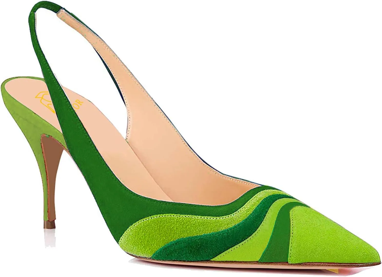 LEHOOR Women Rainbow Slingback Pumps Kitten Heels Pointed Toe Suede, Multicolor High Heel Pumps Stiletto Elastic Strap Closed Toe for Ladies Dress Party 5-13 M US