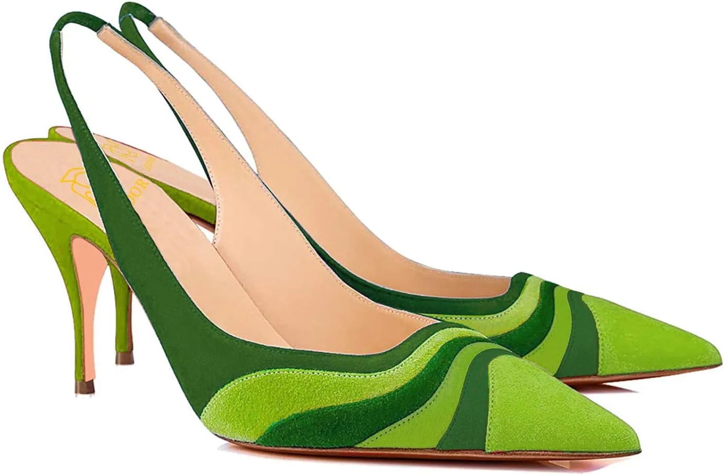 LEHOOR Women Rainbow Slingback Pumps Kitten Heels Pointed Toe Suede, Multicolor High Heel Pumps Stiletto Elastic Strap Closed Toe for Ladies Dress Party 5-13 M US