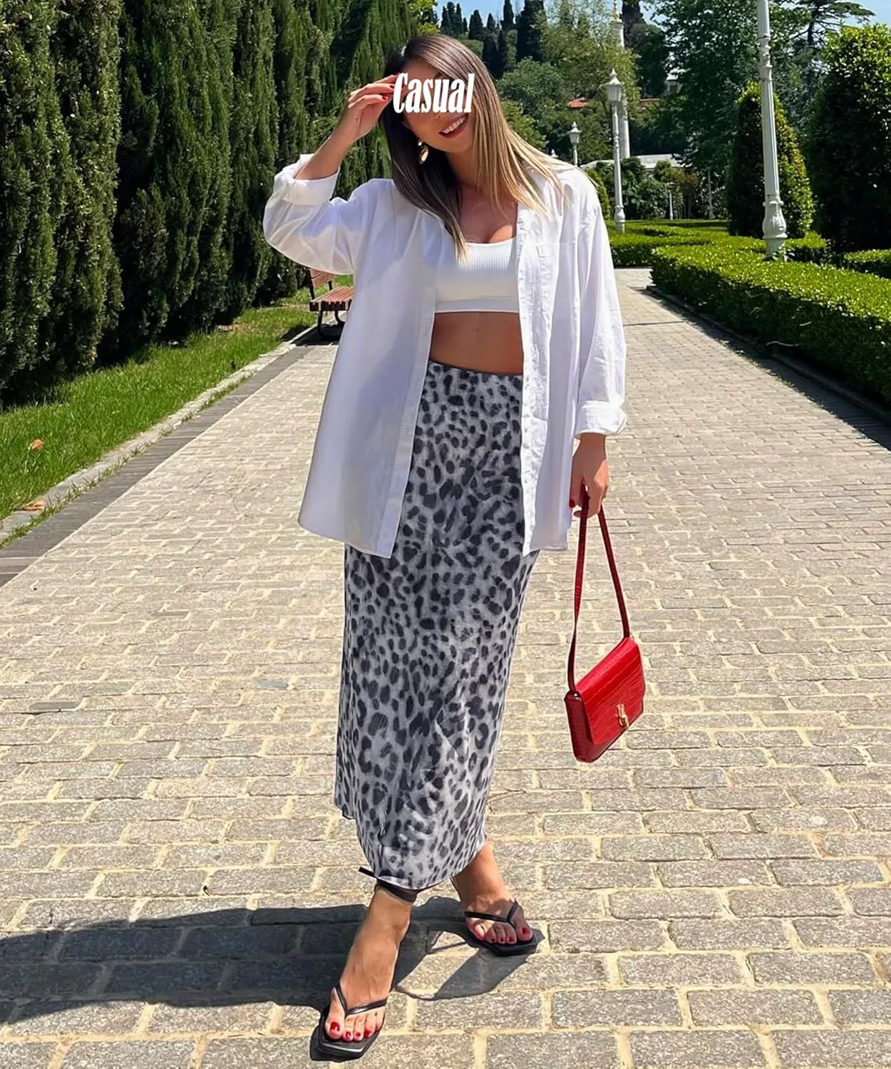 Leopard Print Maxi Skirts for Women Bodycon High Waisted A-Line Vacation Mesh Long Slit Skirt