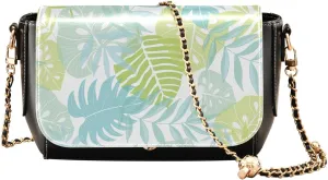 Light Green and Blue Tropical Palm Leaves Crossbody Bags for Women, Trendy Small Shoulder Bag, PU Leather Clutch Purse Underarm Handbag Satchel HandBag with Adjustable Metal Chain