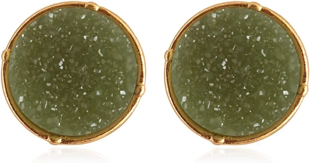 Lightweight Acrylic Stone Druzy Crystal Delicate Earrings - Sparkly Geometric Round, Teardrop Studs