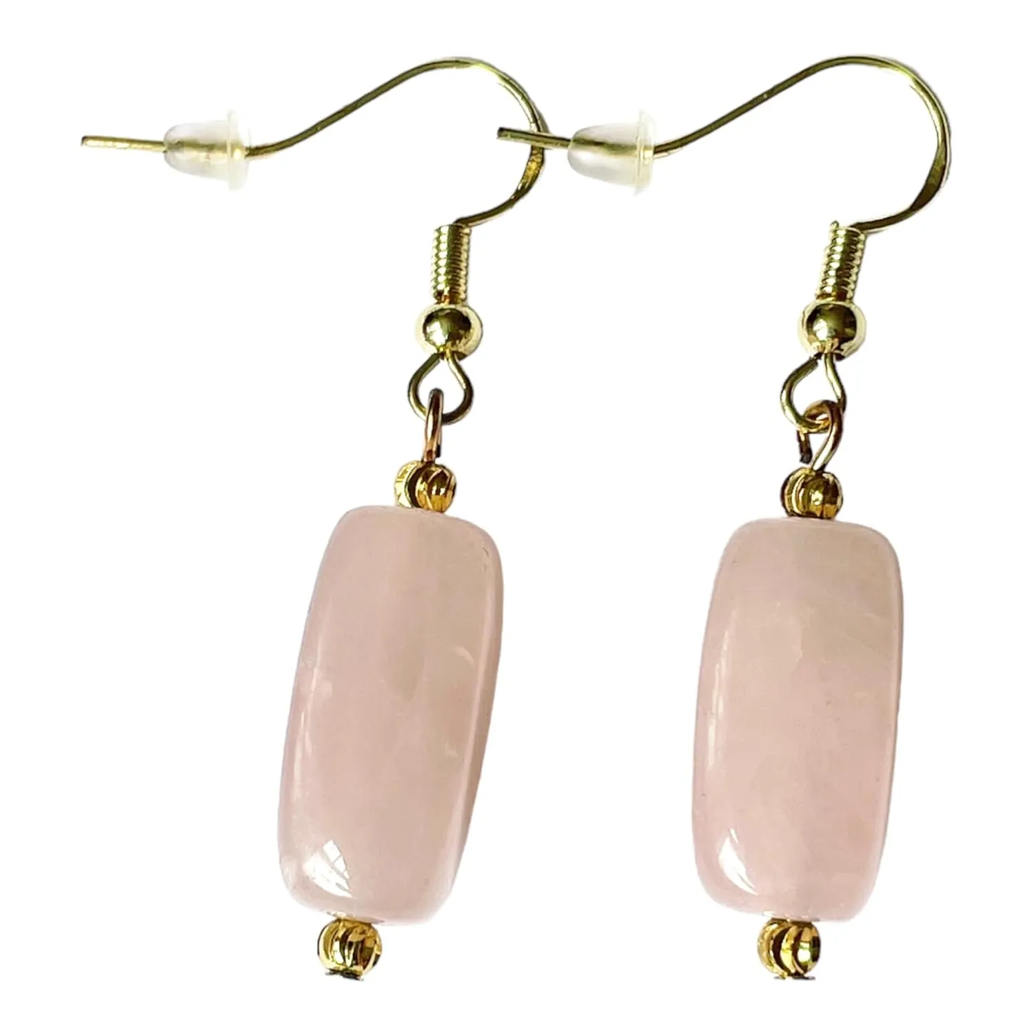 LILOVE ESSENTIALS Handmade Dangle Earrings for Women and Girls featuring Natural Rose Quartz and 18K Gold Plated Rondelle. Gift for Her.