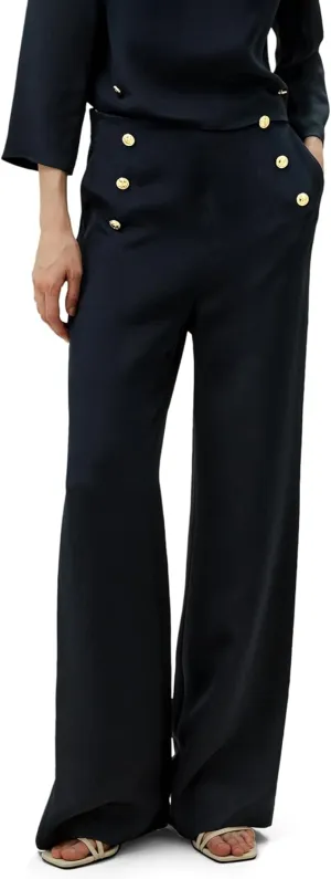 LilySilk 30 Momme 100% Silk Button Front Wide Leg Trousers Concealed Side Zip Fastening High Waist Pants for Women