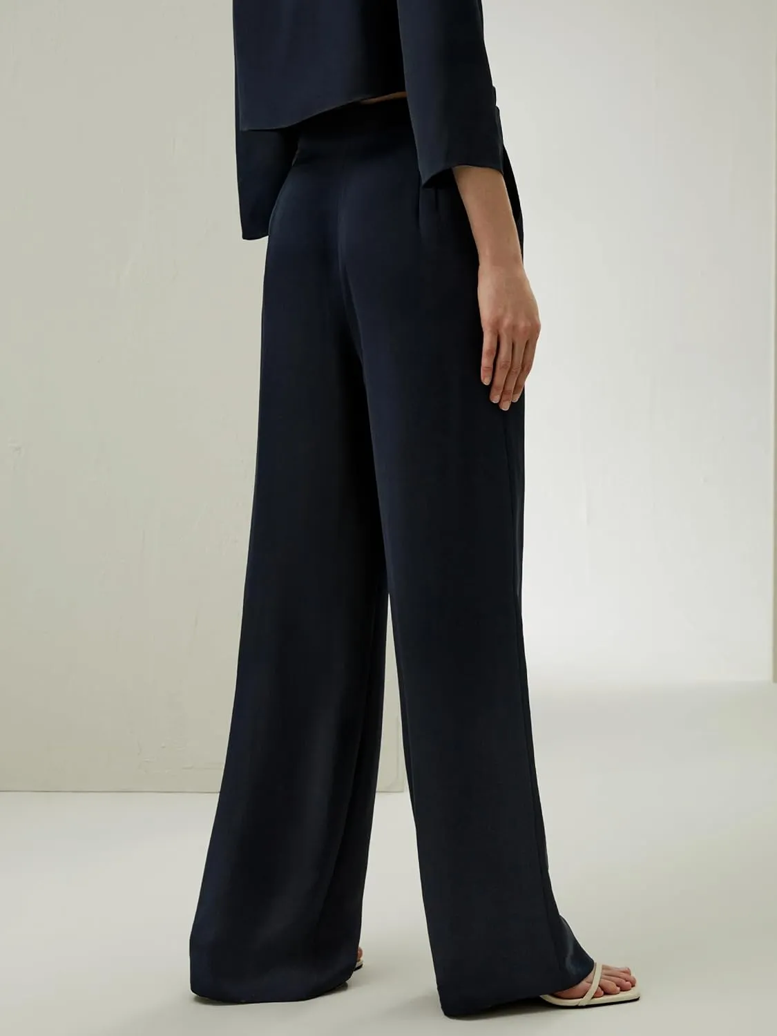 LilySilk 30 Momme 100% Silk Button Front Wide Leg Trousers Concealed Side Zip Fastening High Waist Pants for Women