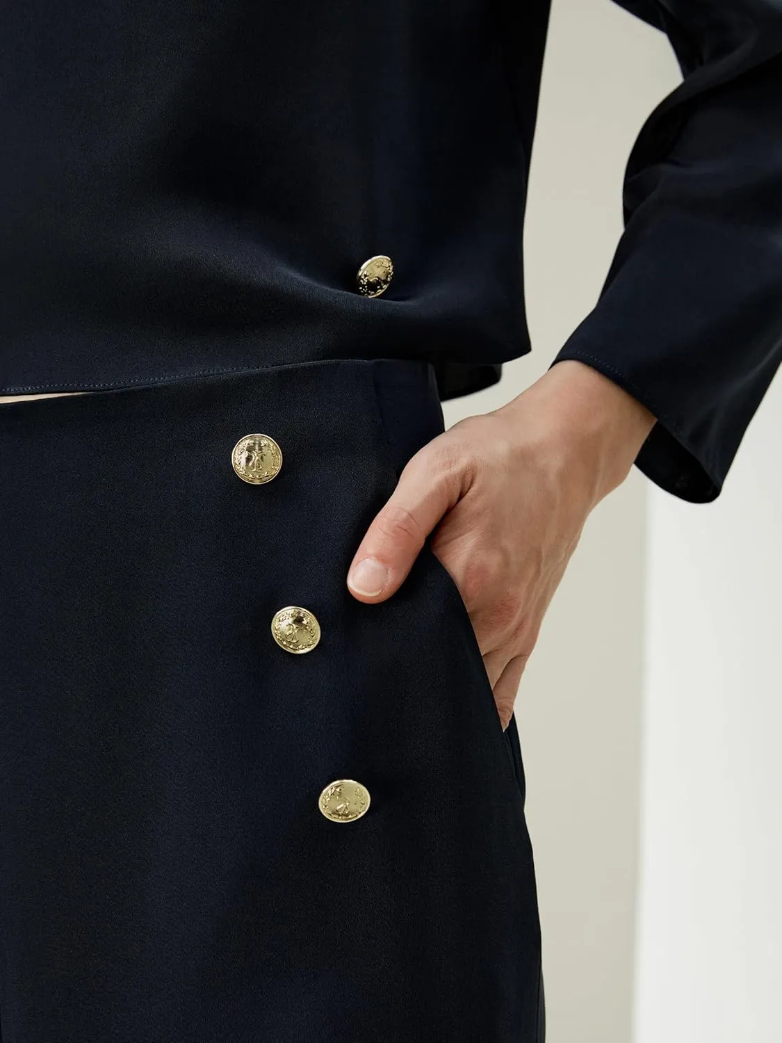 LilySilk 30 Momme 100% Silk Button Front Wide Leg Trousers Concealed Side Zip Fastening High Waist Pants for Women