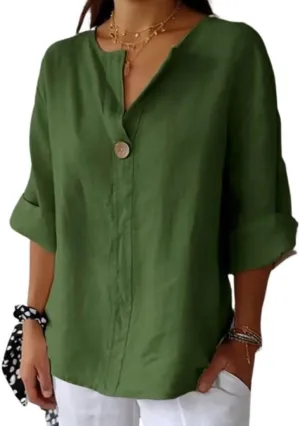 Linen Shirts for Women Plus Size Summer Tops Casual Lightweight V Neck Tees for Work 2025 Button Tunic Blouses