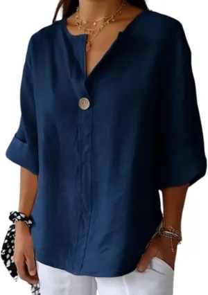 Linen Shirts for Women Plus Size Summer Tops Casual Lightweight V Neck Tees for Work 2025 Button Tunic Blouses
