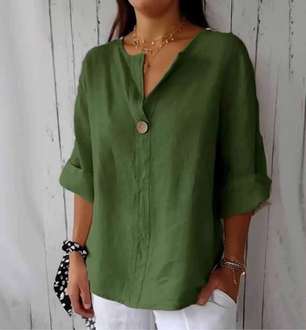 Linen Shirts for Women Plus Size Summer Tops Casual Lightweight V Neck Tees for Work 2025 Button Tunic Blouses