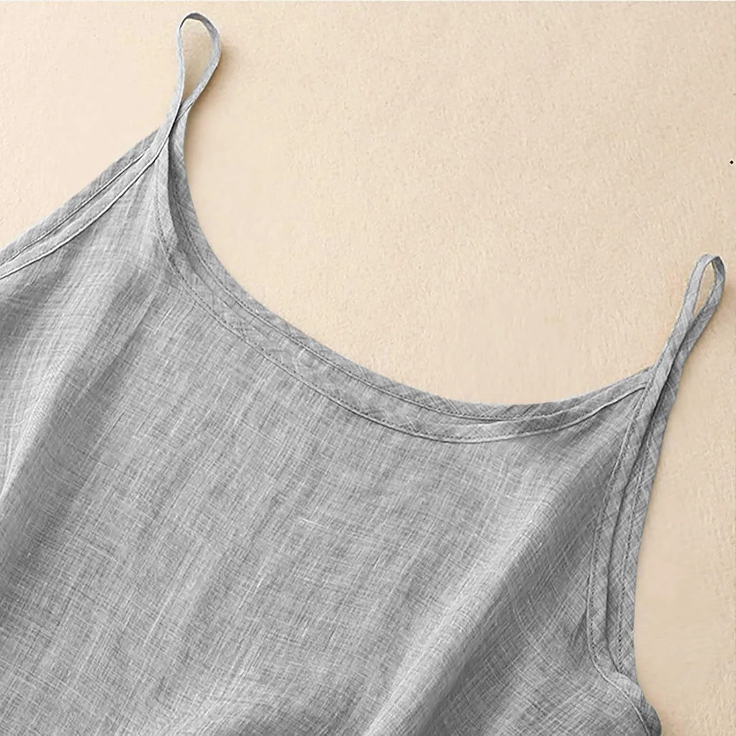 Linen Tank Tops for Women Vintage Spaghetti Strap Camisole Summer Casual Sleeveless Loose Vacation Cami Tanks
