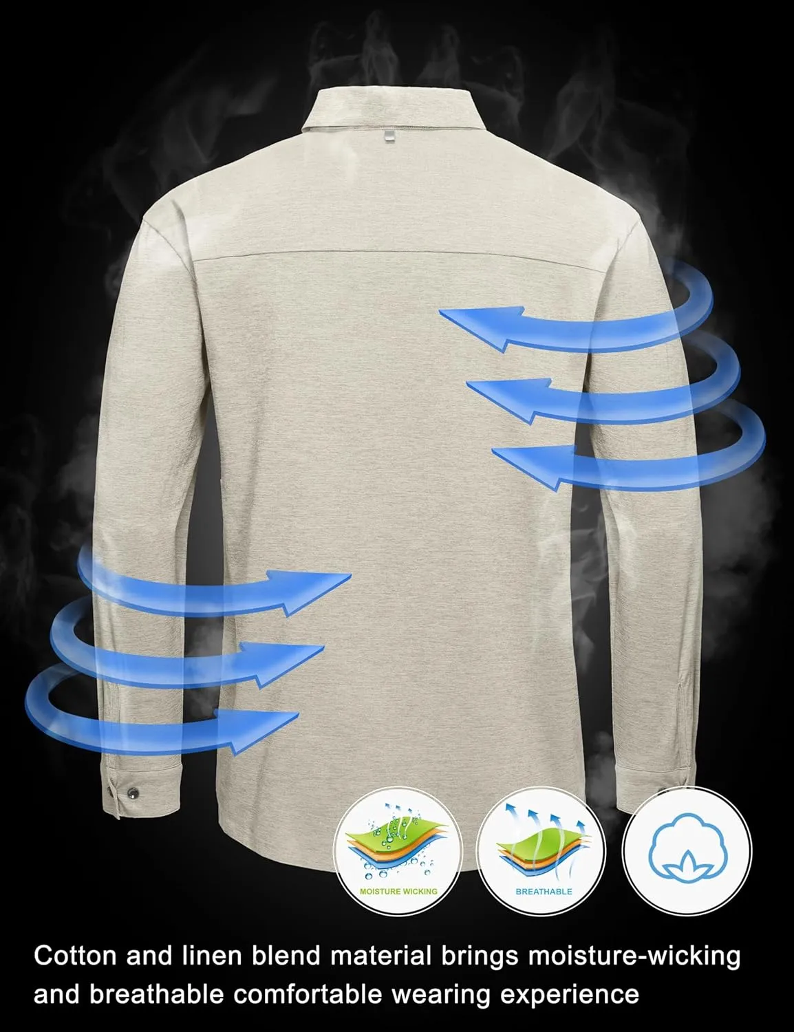 Little Donkey Andy Men's UPF 50  UV Protection Shirts, Cooling Quick-Dry Performance Fishing Shirts for Outdoor