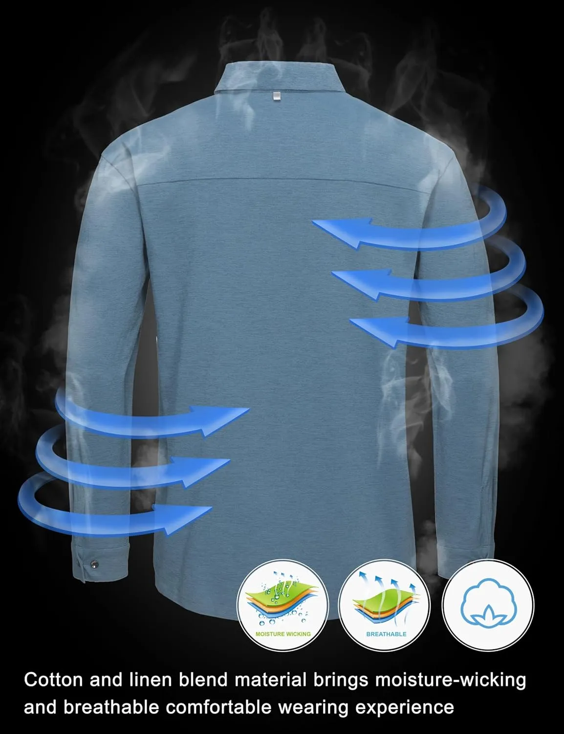 Little Donkey Andy Men's UPF 50  UV Protection Shirts, Cooling Quick-Dry Performance Fishing Shirts for Outdoor