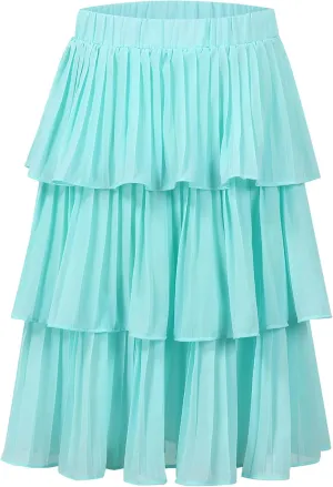Little Girls Multi-Layers Ruffle A-line Flared Midi Knee Length Tutu Pleated Skirt