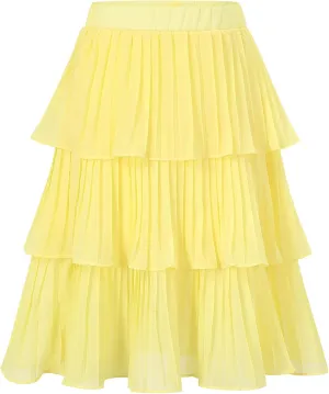 Little Girls Multi-Layers Ruffle A-line Flared Midi Knee Length Tutu Pleated Skirt