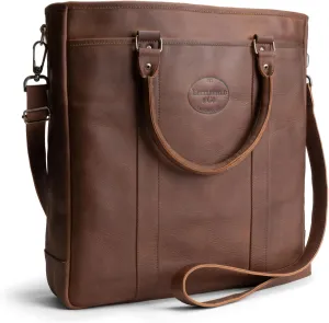 Littlefield & Co., Vertical Briefcase & Laptop Carrier, Easy Access Bag for Work, Travel and Wekend Getaways, Handmade, Bourbon Brown