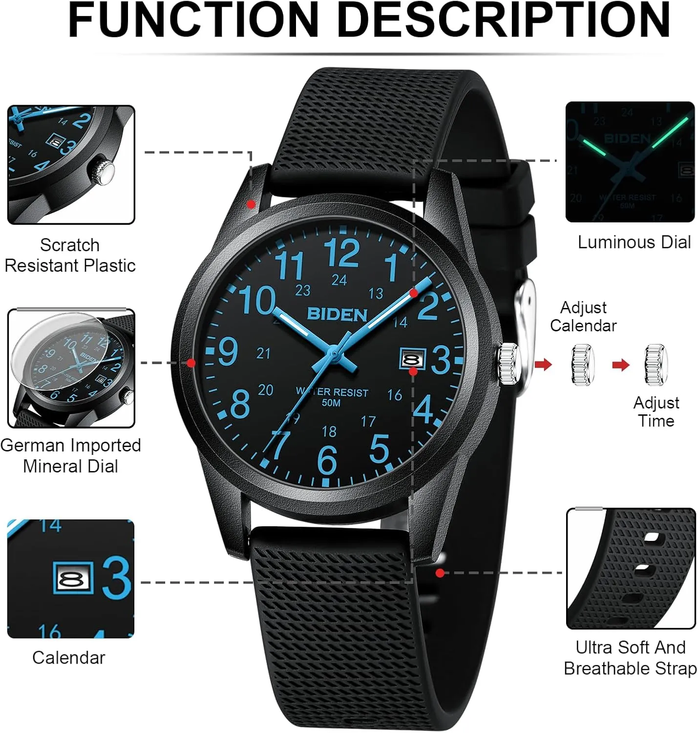 LN LENQIN Mens Watches Analog Quartz Sports Unisex 30M Waterproof Nurse Watch for Men Women Medical Professionals Military Time with Second Hand Glowing Easy to Read Dial