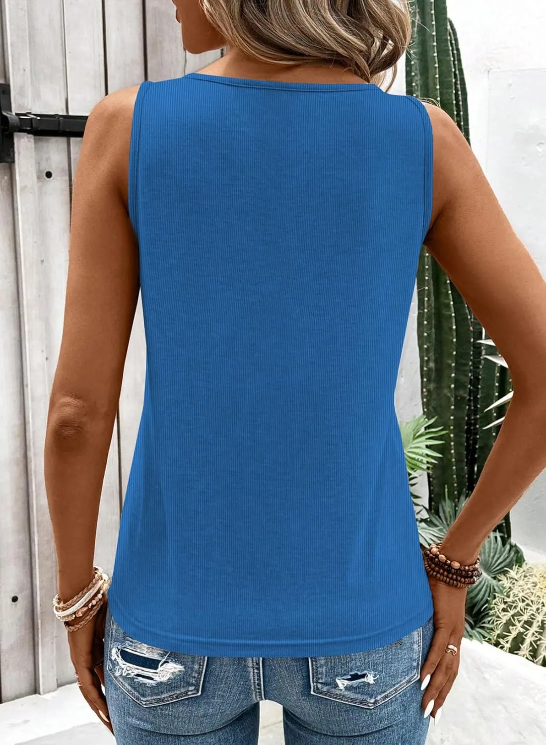 LOLONG Womens Tank Tops Summer Sleeveless Ribbed Knit Sexy Shirts Casual Cut Out Ring Keyhole Neck Tanks