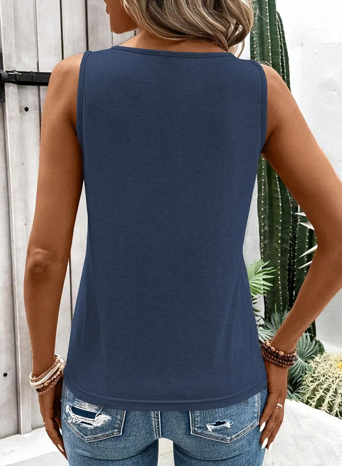 LOLONG Womens Tank Tops Summer Sleeveless Ribbed Knit Sexy Shirts Casual Cut Out Ring Keyhole Neck Tanks