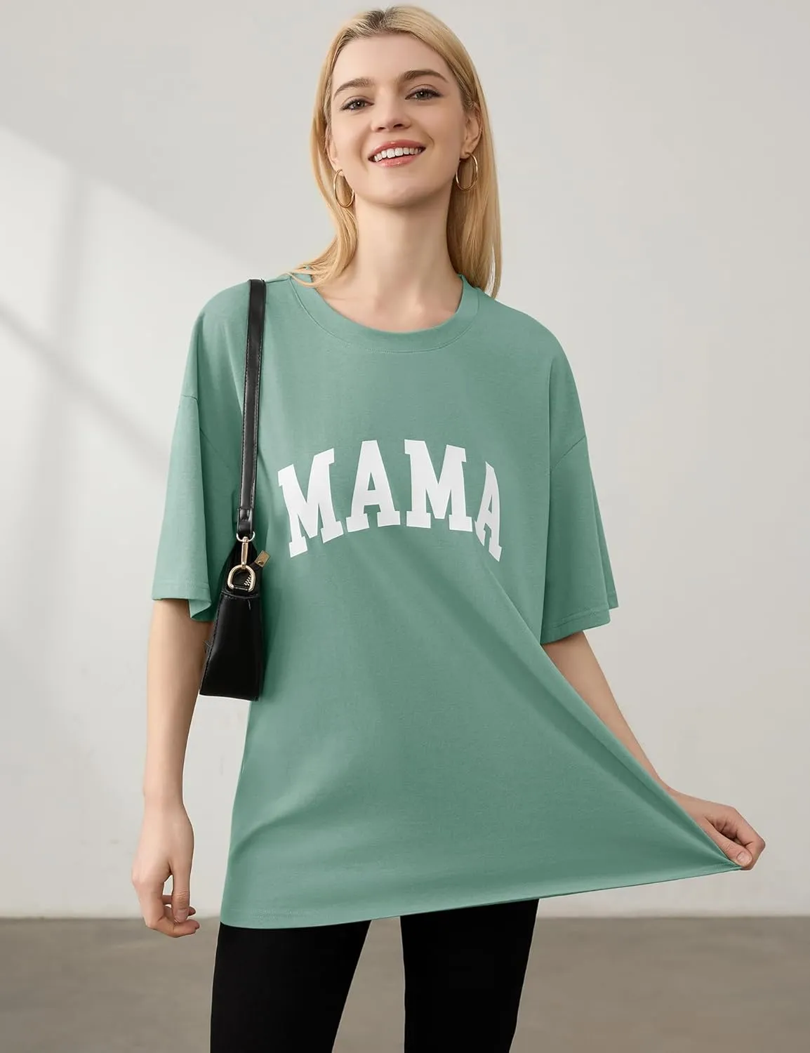 LOMON Oversized T Shirts for Women Short Sleeve Crewneck Summer Tops Loose Casual Mama Shirts Basic Tee