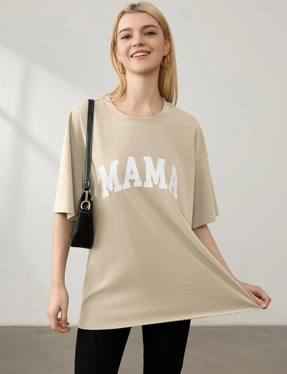 LOMON Oversized T Shirts for Women Short Sleeve Crewneck Summer Tops Loose Casual Mama Shirts Basic Tee