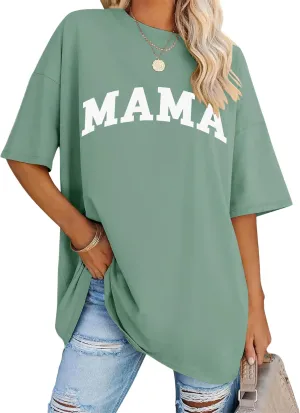 LOMON Oversized T Shirts for Women Short Sleeve Crewneck Summer Tops Loose Casual Mama Shirts Basic Tee