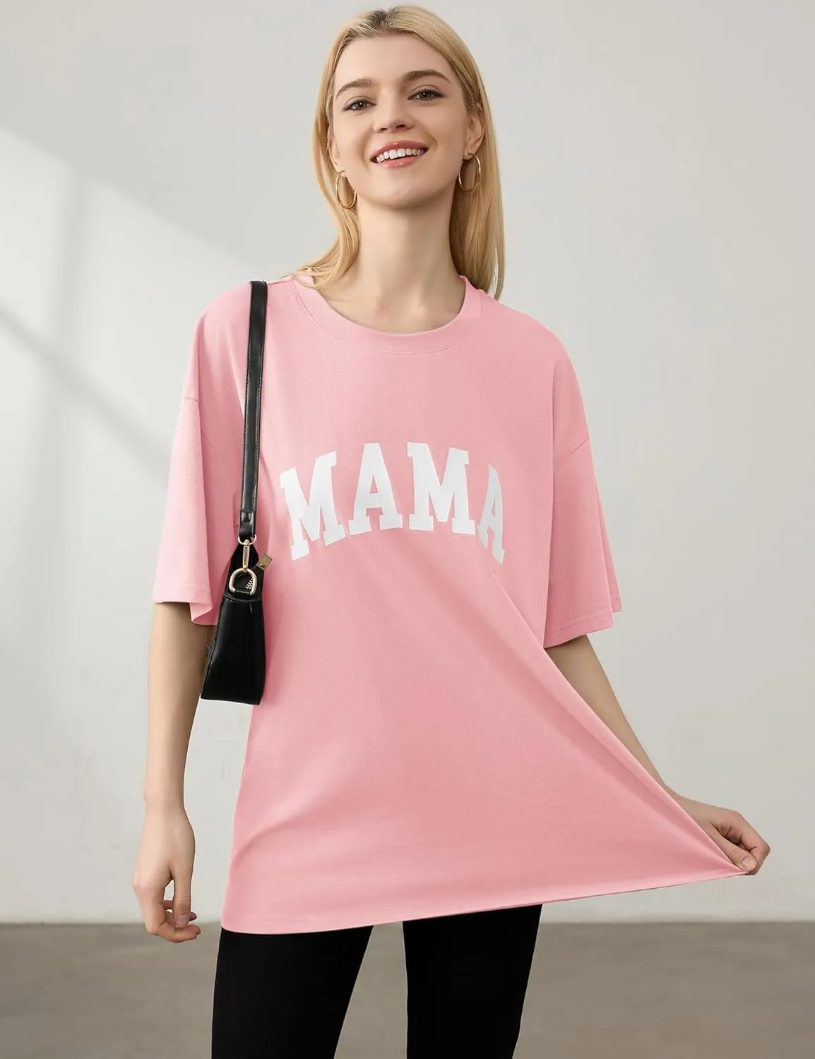 LOMON Oversized T Shirts for Women Short Sleeve Crewneck Summer Tops Loose Casual Mama Shirts Basic Tee