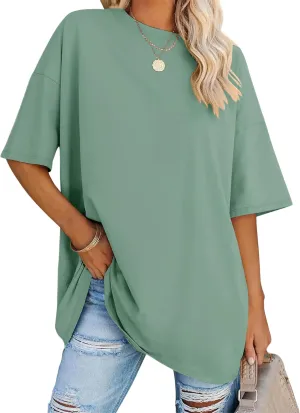 LOMON Oversized T Shirts for Women Short Sleeve Crewneck Summer Tops Loose Casual Mama Shirts Basic Tee